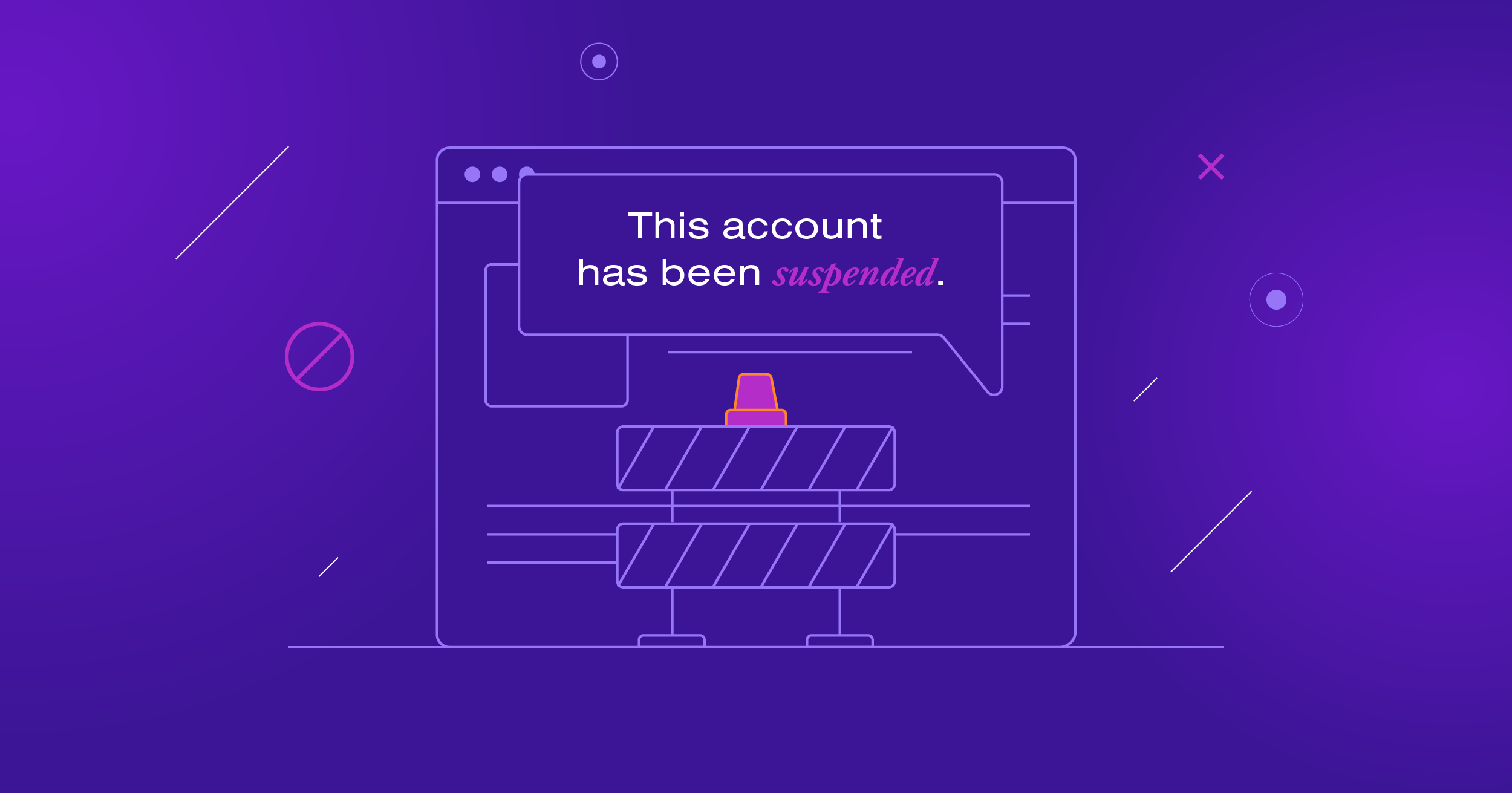 Maintenance image indicating account suspension